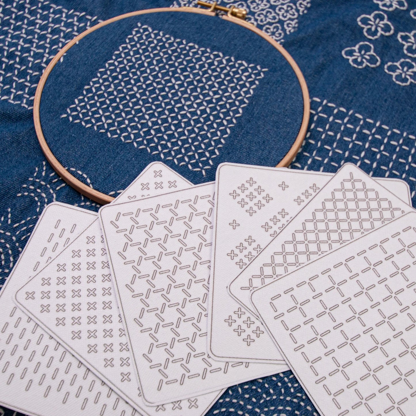 DIY Sashiko Kit, Thread and Needle Set, Sashiko Thimbles, Solid-Color Fabric, Water-Soluble Embroidery Practice Thimbles, Sewing Set