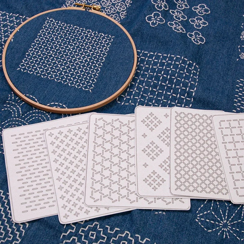 Sashiko Kit: Thread, Needles, Thimbles, and Denim Fabric – Sewing Set with Thimbles for Water-Soluble Embroidery Practice