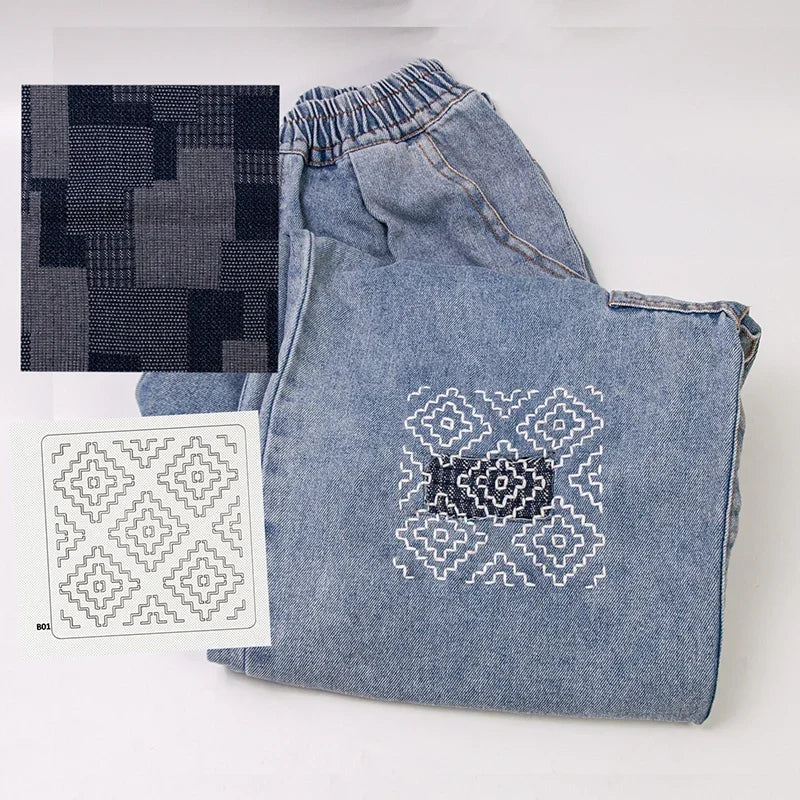 Sashiko Kit: Thread, Needles, Thimbles, and Denim Fabric – Sewing Set with Thimbles for Water-Soluble Embroidery Practice