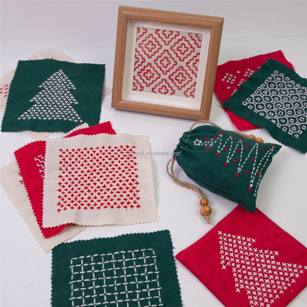 Kit Sashiko per Riparazioni e Patchwork, 5 Pezzi di Carta Idrosolubile Stick'n Stitch, Trasferibili Natalizi per Lavori a Maglia Fai-da-Te per Adulti, Pronta