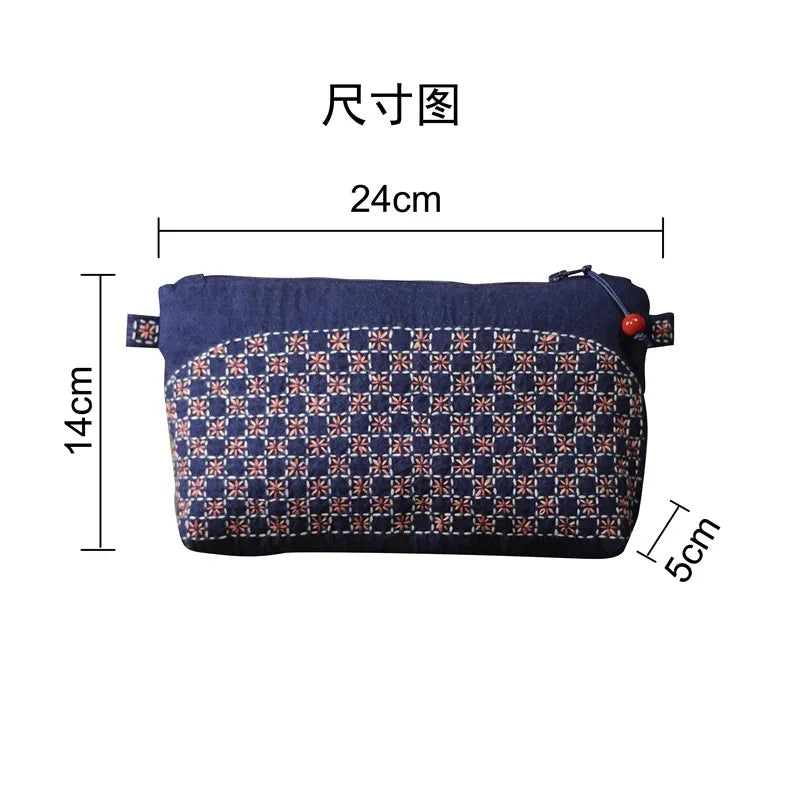 All-in-one Sashiko bag sewing kit; complete beginner's set for making a Chinese-style tote or crossbody bag.