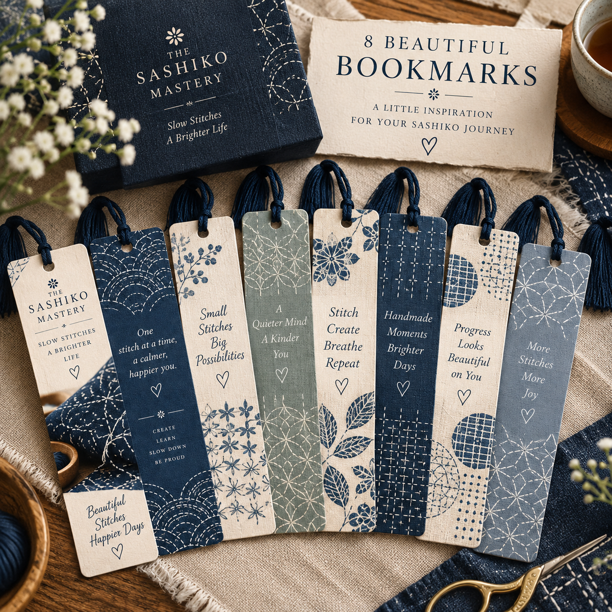 The Sashiko 8-Bookmark Set