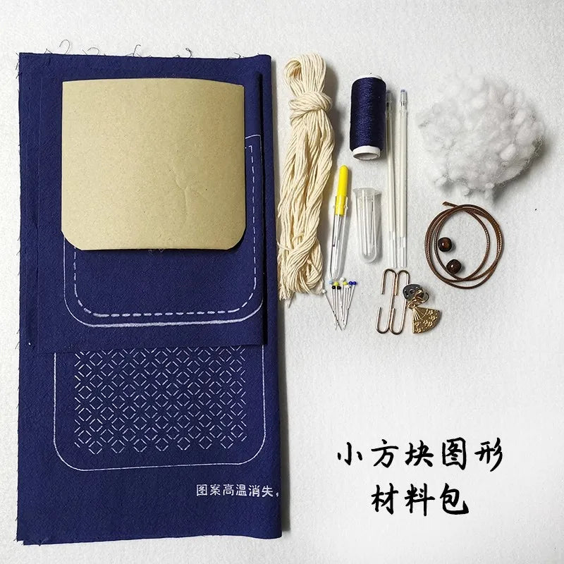 Kit portamonete Sashiko a fiore piccolo – Astuccio portachiavi con ricamo fai-da-te con cornice e tessuto – Kit da cucito per principianti